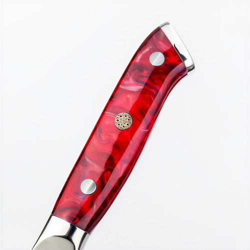 Couteau japonais de chef Ipso Hira - Lame 205 mm acier Damas 67 couches VG10 - Manche résine marbrée rouge