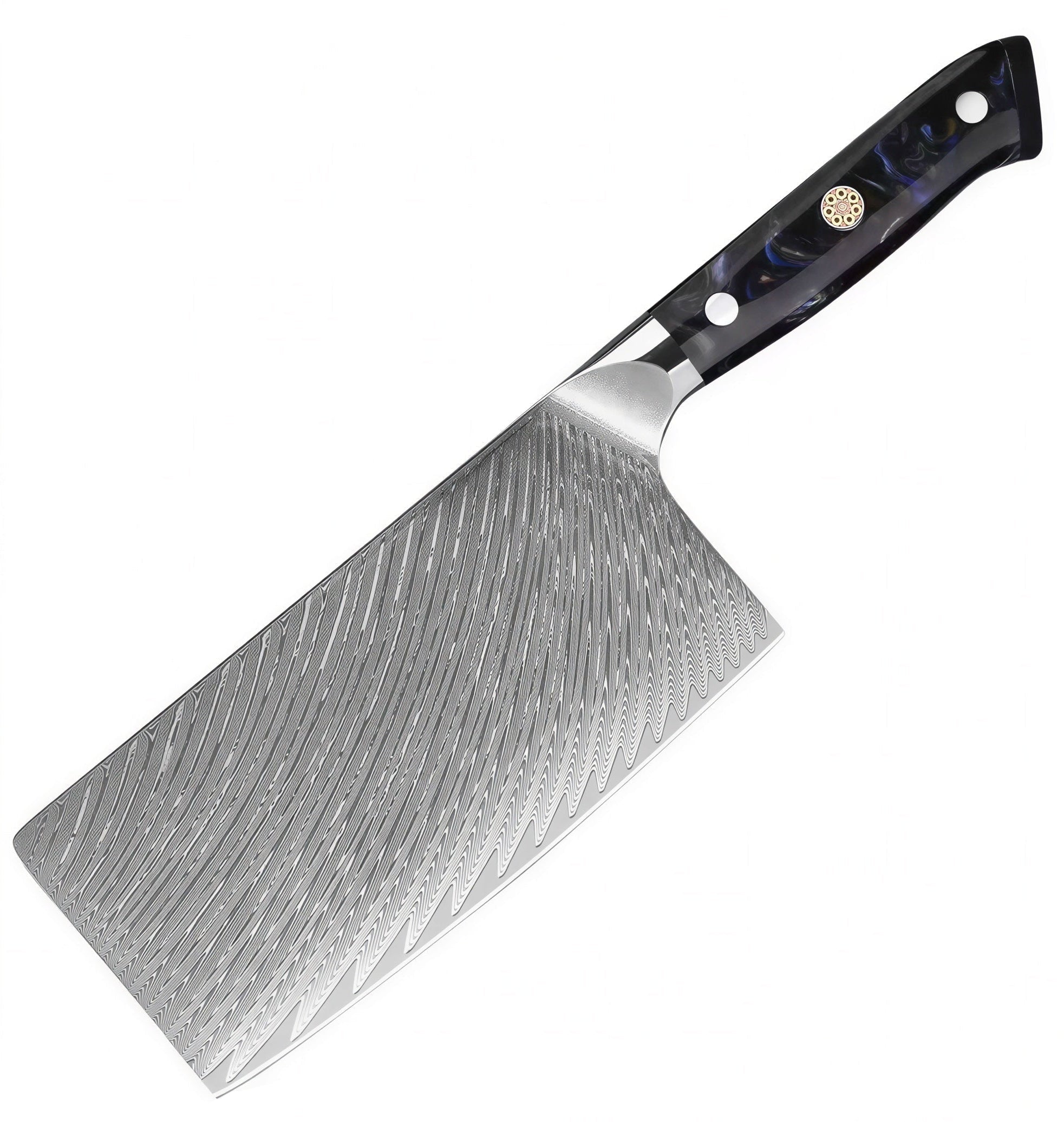 Couperet de cuisine japonais 7 pouces Ipso Shiro – Lame acier Damas 67 couches VG10 – Manche résine marbrée renforcée